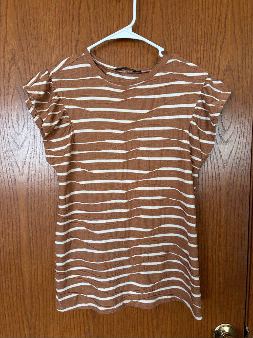 Doe & Rae Brown and White Striped Short Sleeve Tee
